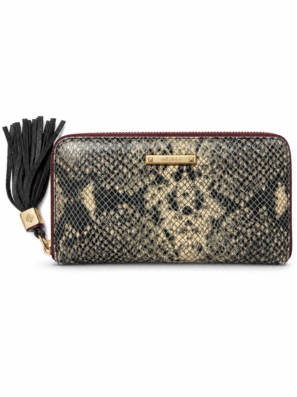 GUC Stella & Dot Snakeskin Print Zip Around Tassel Wallet